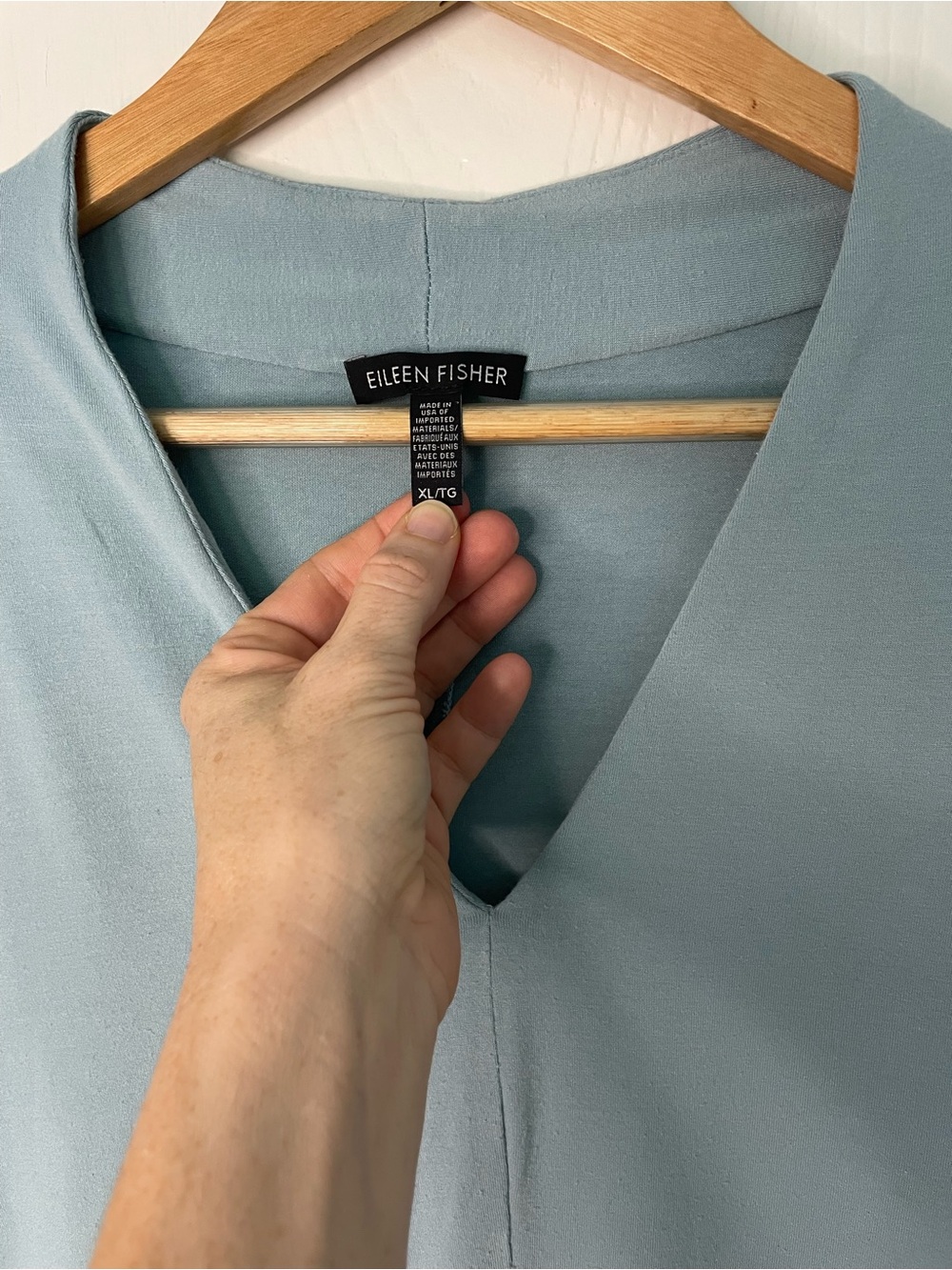 Eileen Fisher XL Soft Blue V-Neck Jersey Tunic Top - Picture 2 of 8